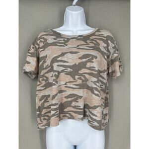 Monrow Shirt Womens Small Gray Camouflage Boxy Tee Cotton Made USA